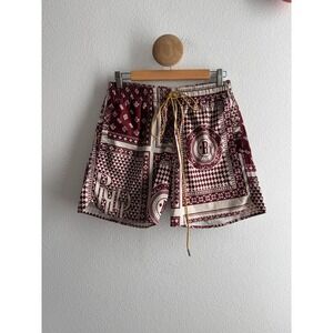 Rhude 2022 Burgundy Bandana Print Swim Trunks Mens Large Shorts